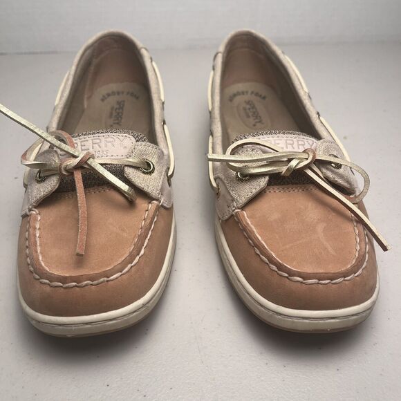 Sperry Top Sider Angelfish Boat Shoe Linen & Gold Size 7.5 Slip on Loafer EUC - Picture 2 of 15